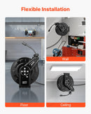 VEVOR augstspiediena mazgātāja šļūtenes spole ar automātisku ievilkšanu, 18,3 m x 6,4 mm, maksimālais spiediens 275 bar, pastiprināta tērauda konstrukcija, sienas vai grīdas montāža, piemērota auto mazgāšanai, dārzam un grīdu tīrīšanai - ZEMLETES.LV