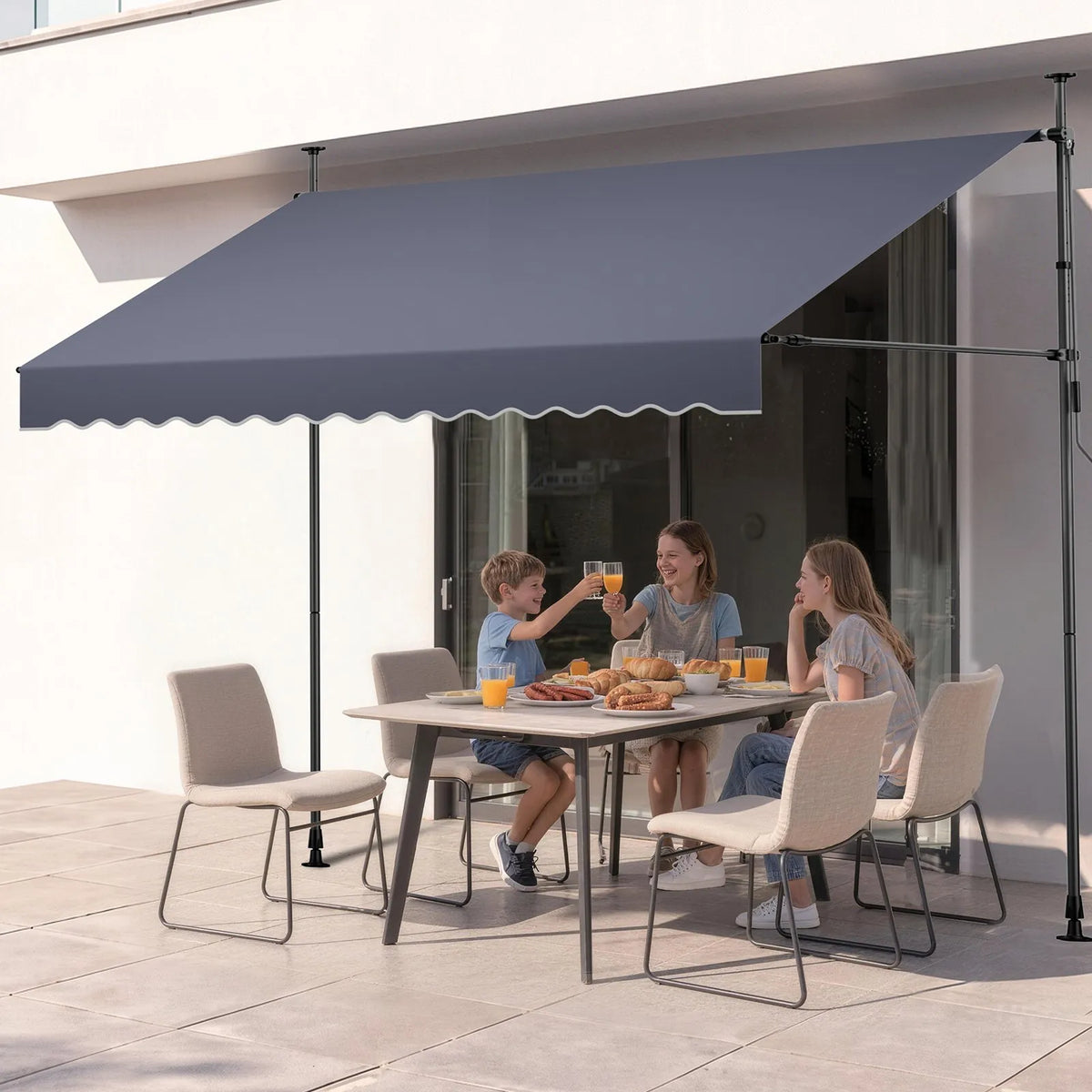 VEVOR Manual Retractable Awning 300 cm, Height-Adjustable Sun Shade with Crank for Terrace, Garden and Balcony, Dark Grey