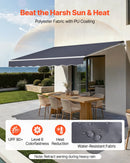 VEVOR manuāli izvelkama terases markīze 350 × 300 cm ar kloķi, ūdensizturīgs poliestera saulessargs terasei, balkonam un pagalmam, pelēka krāsa