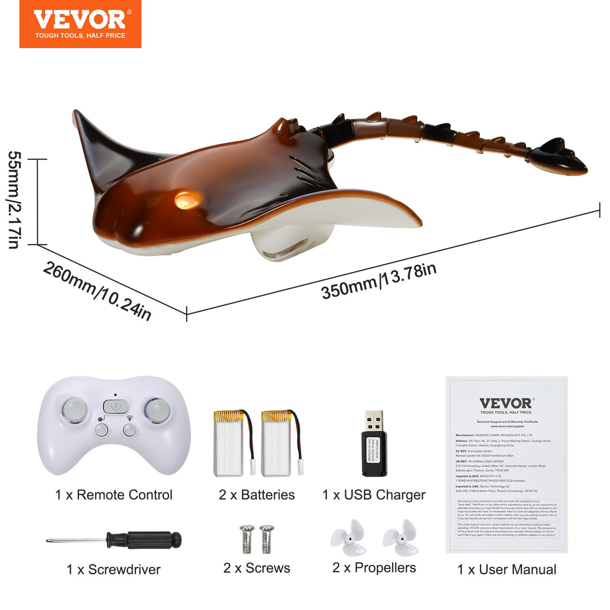 VEVOR RC-manta 2,4 GHz, kiire puldipaat lastele ja täiskasvanutele