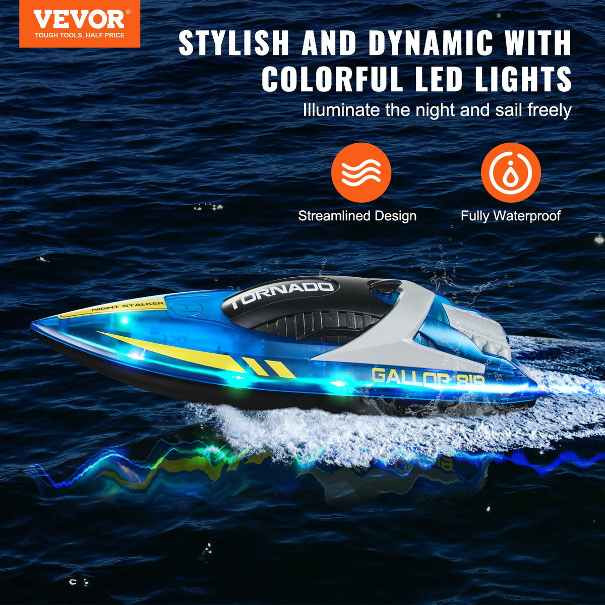 VEVOR RC-võidusõidupaat 2,4 GHz, 12 km/h, LED-iga, sinine