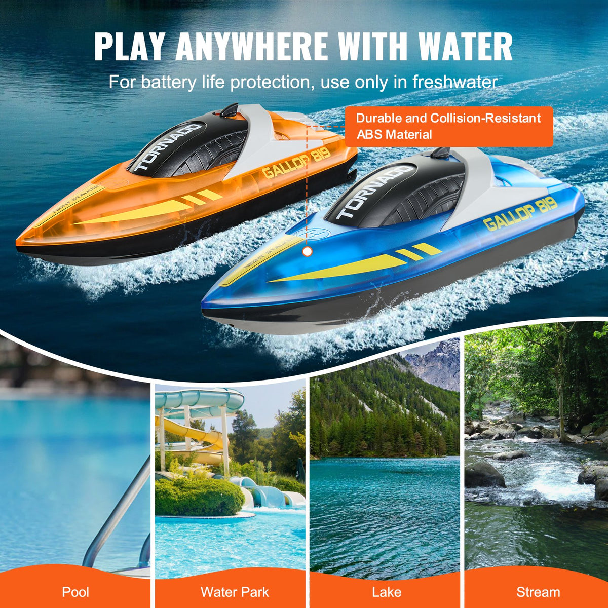 VEVOR RC Racing Boats 2 pcs, 2.4 GHz, 12 km/h, with LED