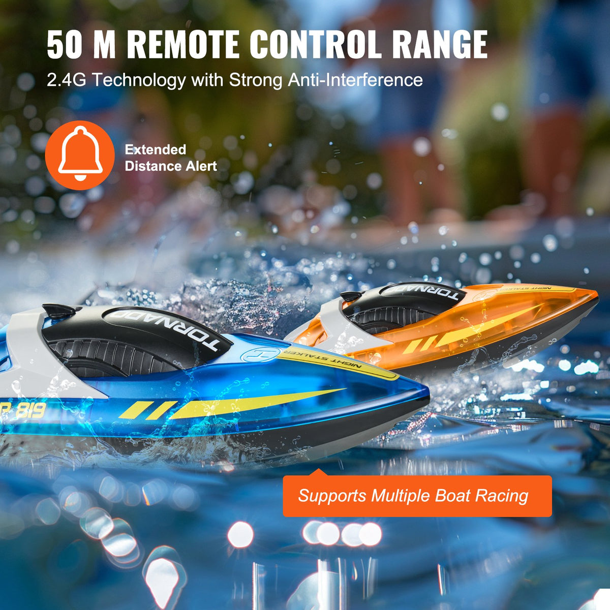 VEVOR RC Racing Boats 2 pcs, 2.4 GHz, 12 km/h, with LED