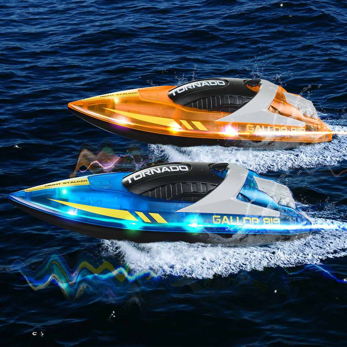 VEVOR RC Racing Boats 2 pcs, 2.4 GHz, 12 km/h, with LED
