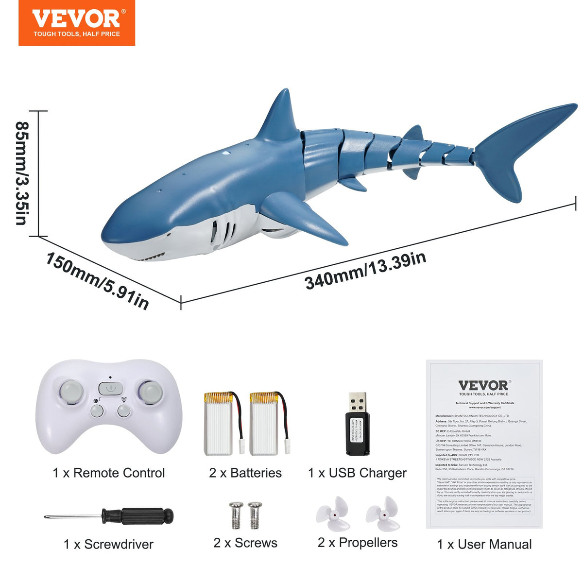 VEVOR RC-hai 2,4 GHz, kiire puldipaat lastele ja täiskasvanutele