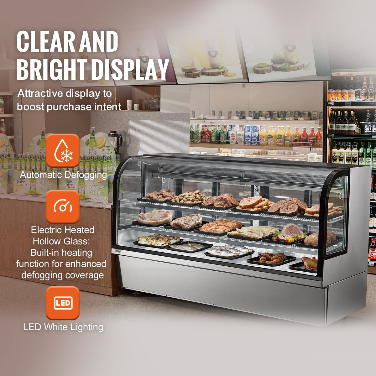 VEVOR Bakery Display Refrigerator 901 L, 4 Shelves, LED Lighting and Wheels