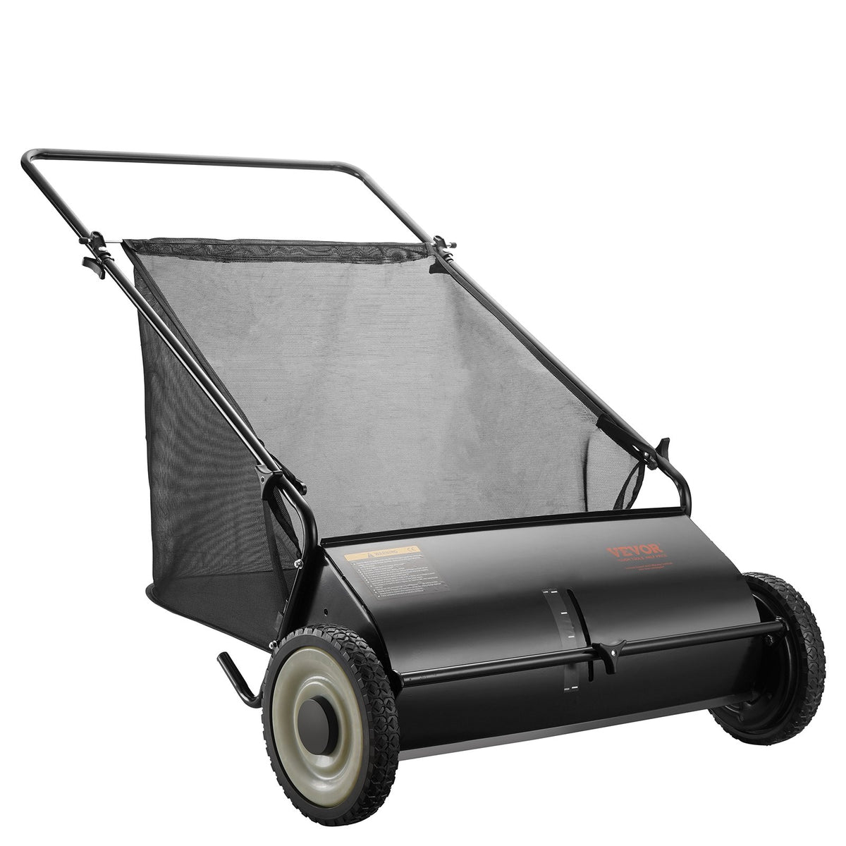 VEVOR Hand Push Lawn Sweeper, 66 cm Leaf and Grass Collector, Durable Rubber Tyres and Thick Steel Construction, Heavy-Duty with Large Capacity 198 L Mesh Collection Bag, 4 Cutting Brushes