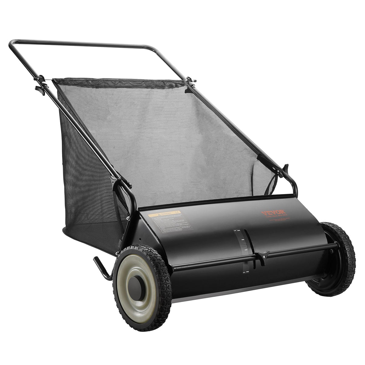 VEVOR Hand Push Lawn Sweeper, 66 cm Leaf and Grass Collector, Durable Rubber Tyres and Thick Steel Construction, Heavy-Duty with Large Capacity 198 L Mesh Collection Bag, 4 Cutting Brushes