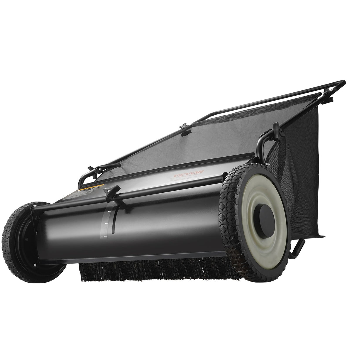 VEVOR Hand Push Lawn Sweeper, 66 cm Leaf and Grass Collector, Durable Rubber Tyres and Thick Steel Construction, Heavy-Duty with Large Capacity 198 L Mesh Collection Bag, 4 Cutting Brushes