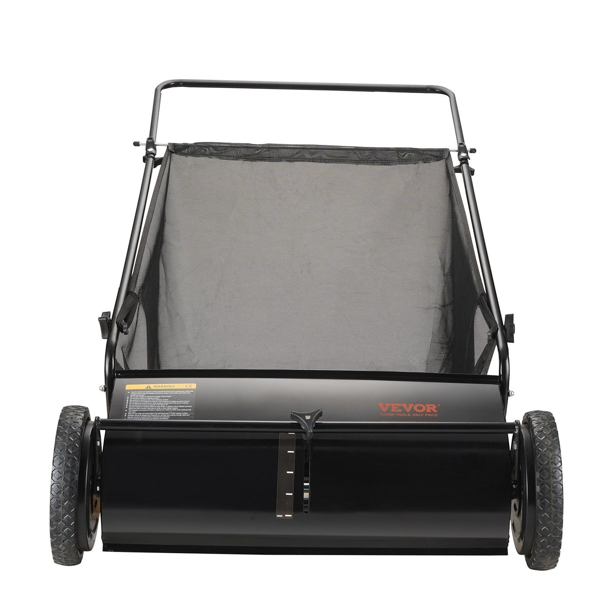 VEVOR Hand Push Lawn Sweeper, 66 cm Leaf and Grass Collector, Durable Rubber Tyres and Thick Steel Construction, Heavy-Duty with Large Capacity 198 L Mesh Collection Bag, 4 Cutting Brushes