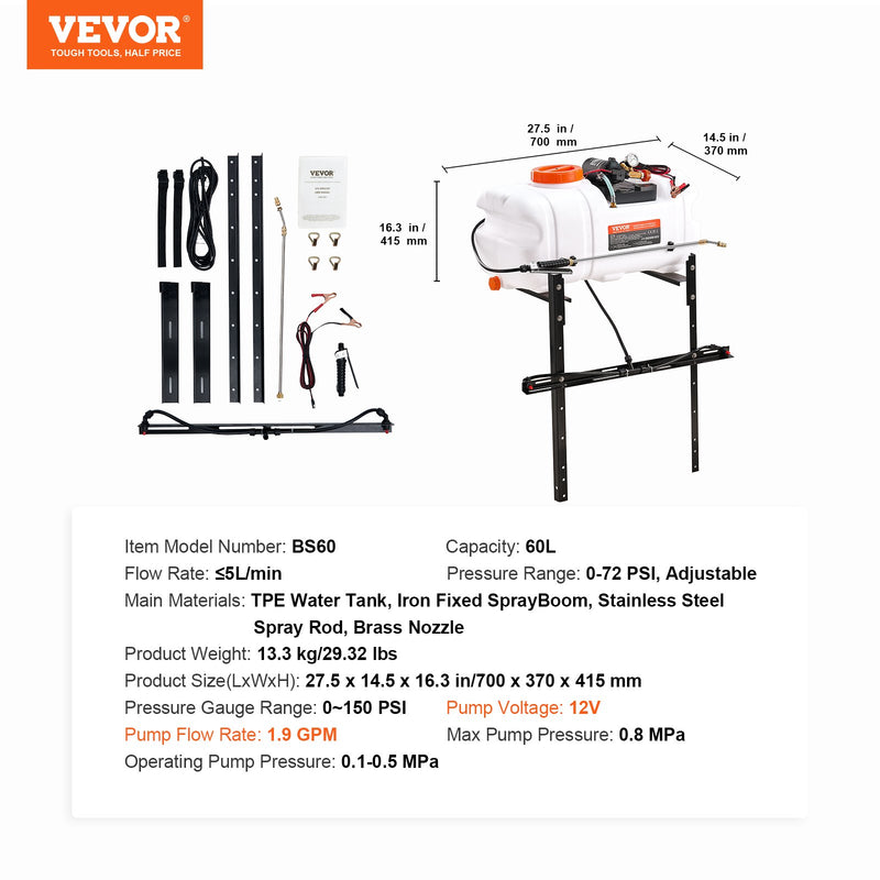 ATV smidzinātājs 60 l ar smidzināšanas stieni un 7,2 l/min plūsmas ātrumu