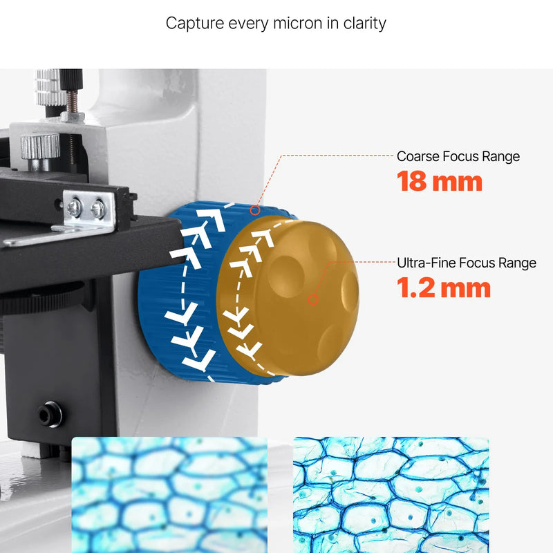 VEVOR binokulārais mikroskops pieaugušajiem ar 40-2000× palielinājumu, profesionāls kompozītmikroskopa komplekts ar LED apgaismojumu un tālruņa turētāju, alumīnija sakausējuma korpuss, piemērots laboratorijām, skolām un mājas lietošanai