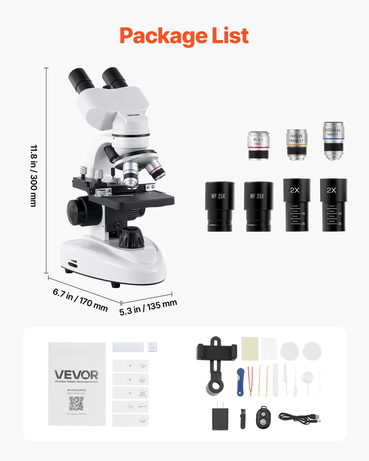 VEVOR Binocular Microscope for Adults with 40–2000× Magnification, Professional Compound Microscope Kit with LED Illumination and Phone Holder, Aluminium Alloy Body, Suitable for Laboratories, Schools and Home Use