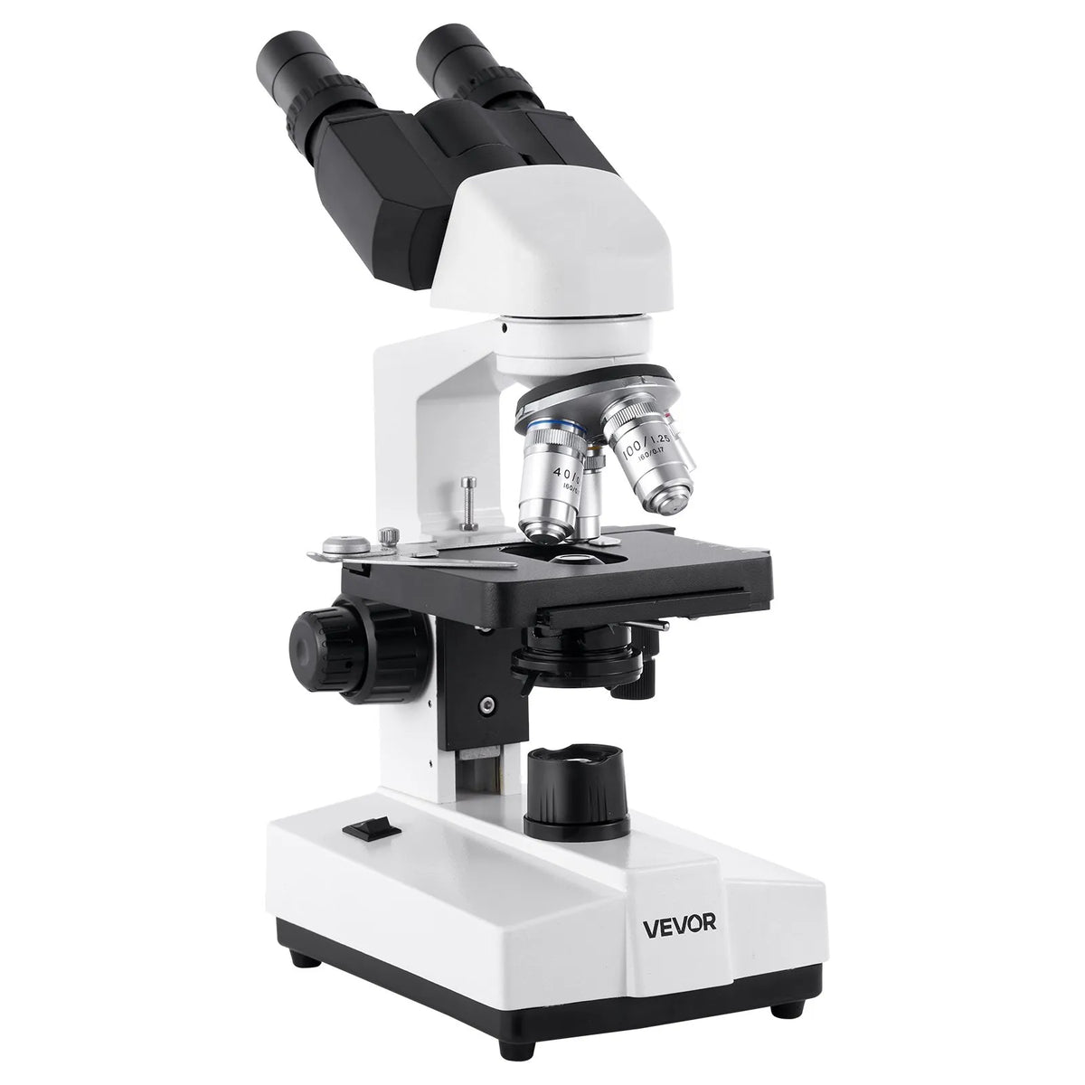 VEVOR Binocular Microscope for Adults, Professional Compound Microscope Kit with 40–5000× Magnification, Dual-Layer Specimen Stage and Dual Eyepiece Sets, Aluminium Alloy Body, LED Illumination and Phone Holder