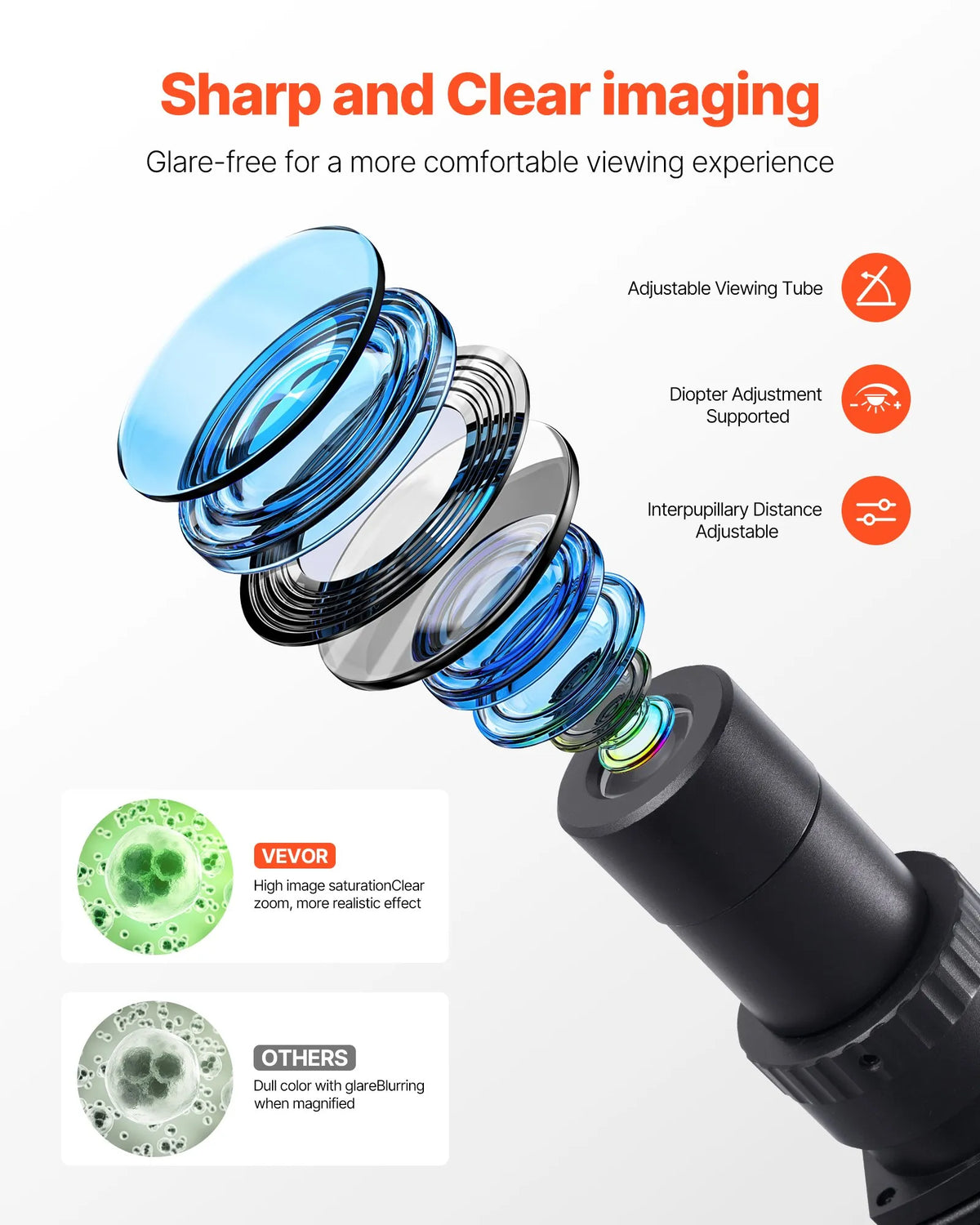 VEVOR Binocular Microscope for Adults, Professional Compound Microscope Kit with 40–5000× Magnification, Dual-Layer Specimen Stage and Dual Eyepiece Sets, Aluminium Alloy Body, LED Illumination and Phone Holder