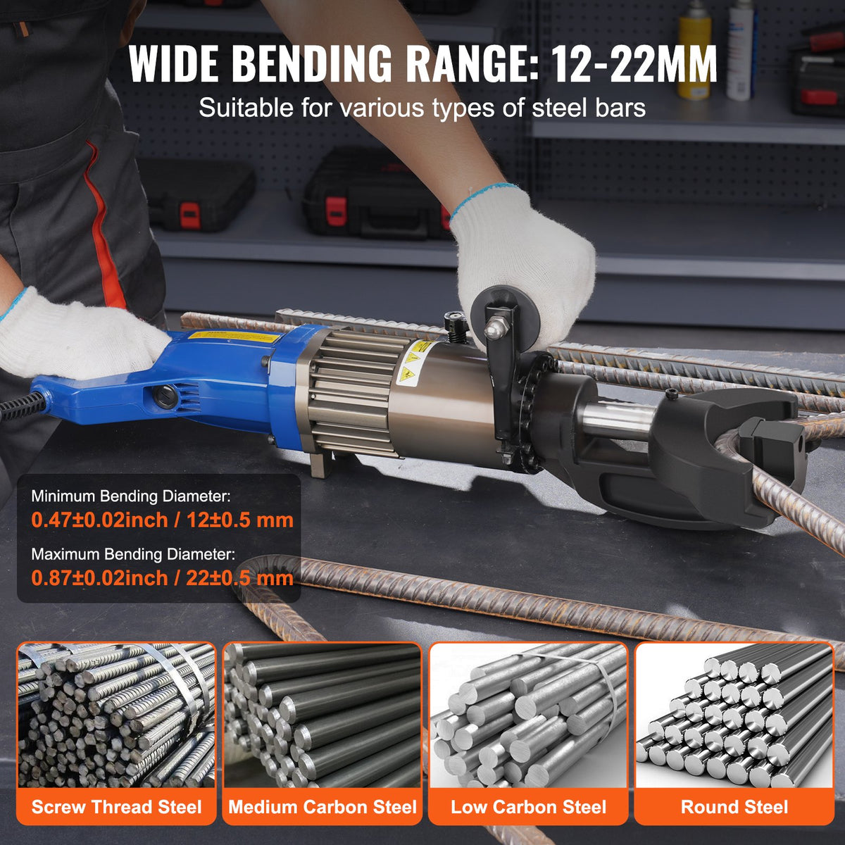 VEVOR 1500W Electric Hydraulic Rebar Bender – Bending up to 12-22mm (
