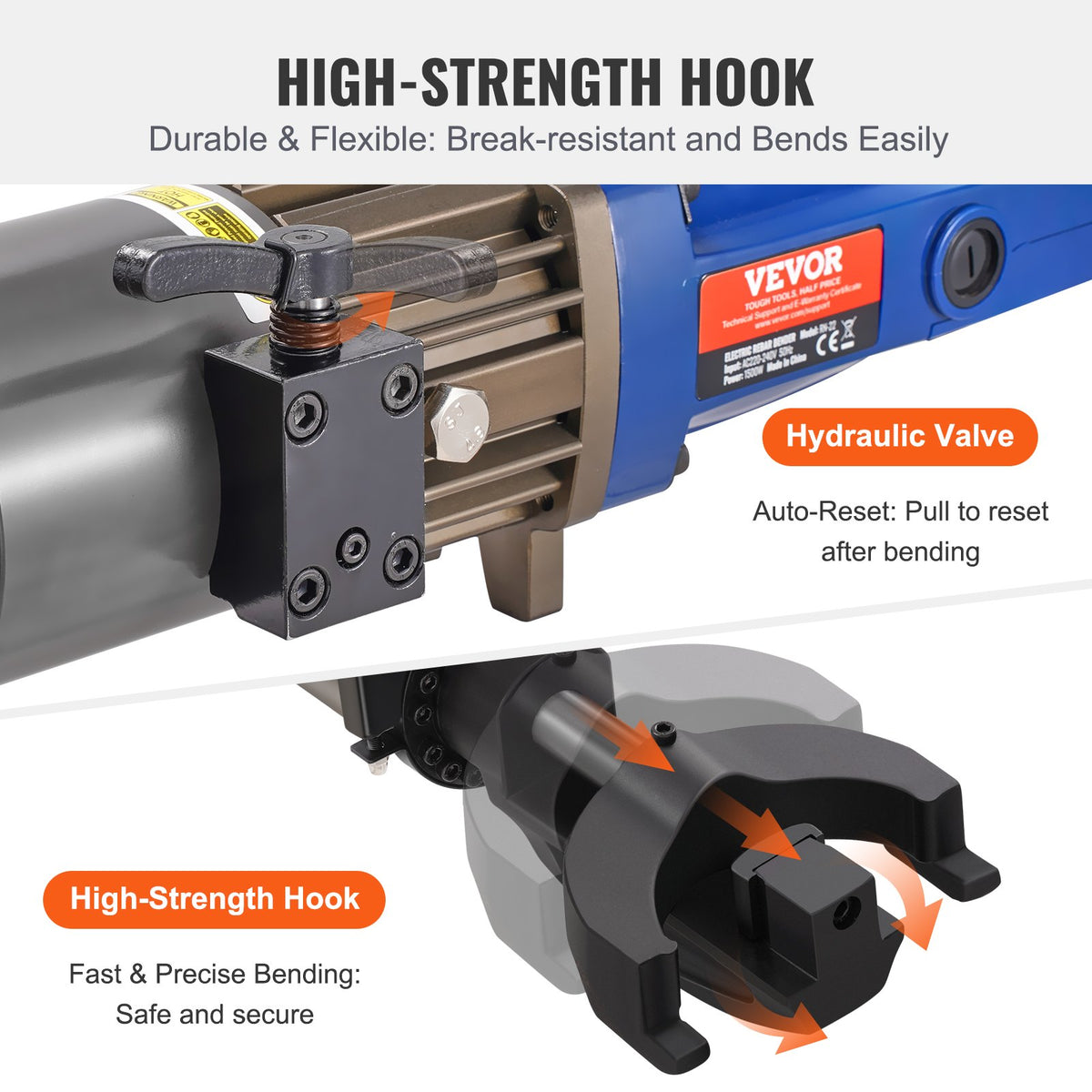 VEVOR 1500W Electric Hydraulic Rebar Bender – Bending up to 12-22mm (