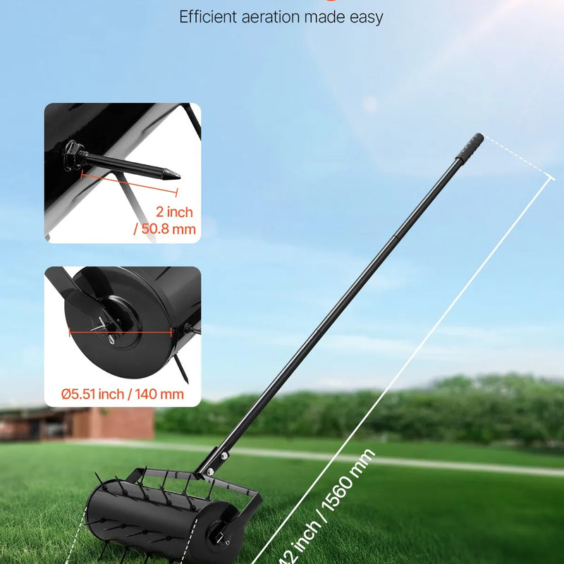 Zāliena aerators ar rullīti, 46 cm, manuāls, smags, melns