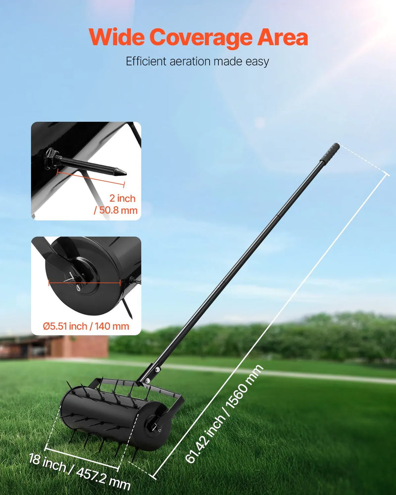 Zāliena aerators ar rullīti, 46 cm, manuāls, smags, melns