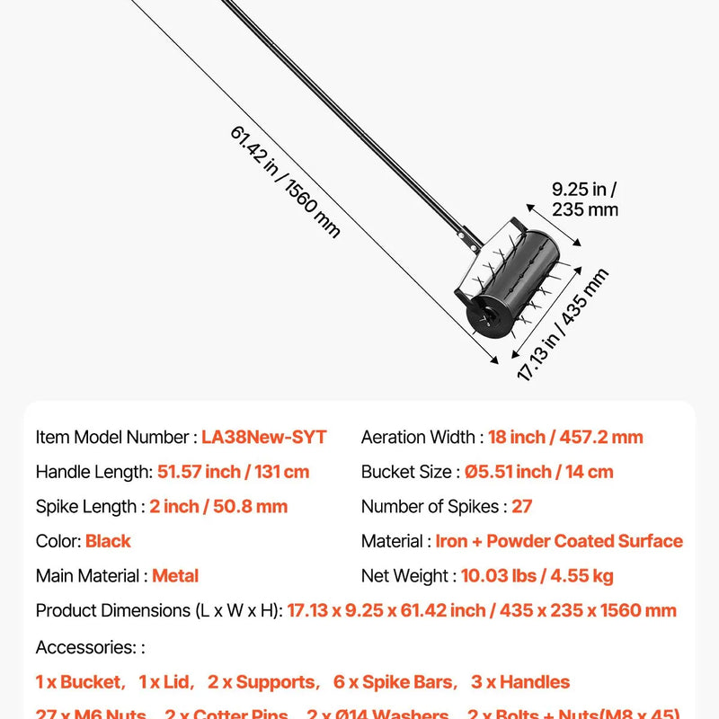 Zāliena aerators ar rullīti, 46 cm, manuāls, smags, melns