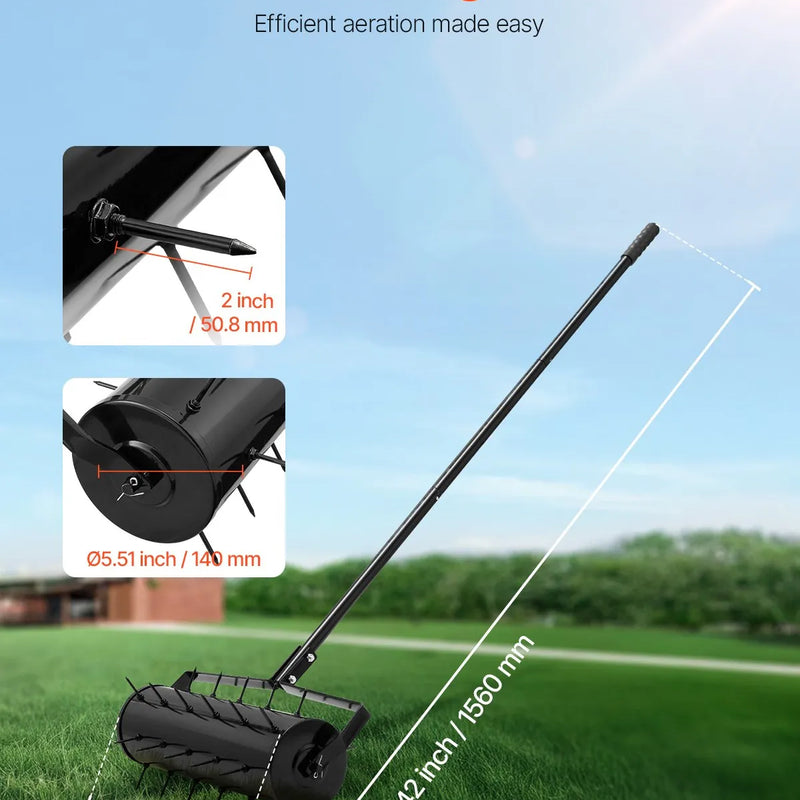 Zāliena aerators ar rullīti, 53 cm, manuāls, smags, melns