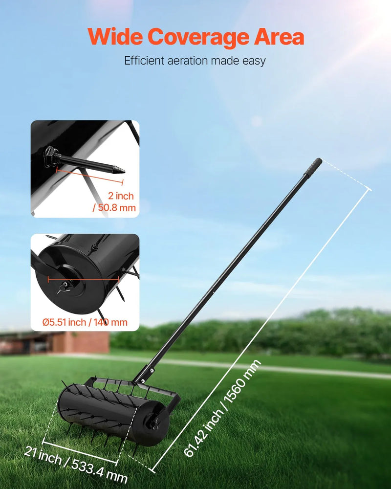 Zāliena aerators ar rullīti, 53 cm, manuāls, smags, melns