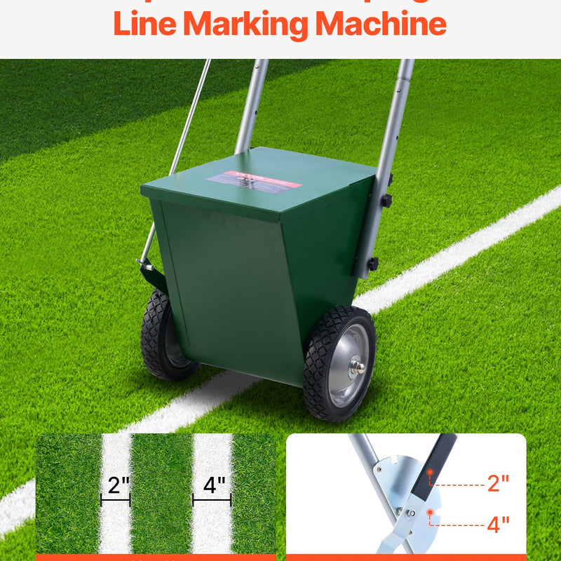 Sausās līnijas marķieris ar 2 riteņiem, 5,1 vai 10,2 cm līnijām, izturīgs tērauda krīta izkliedētājs 11,3 kg