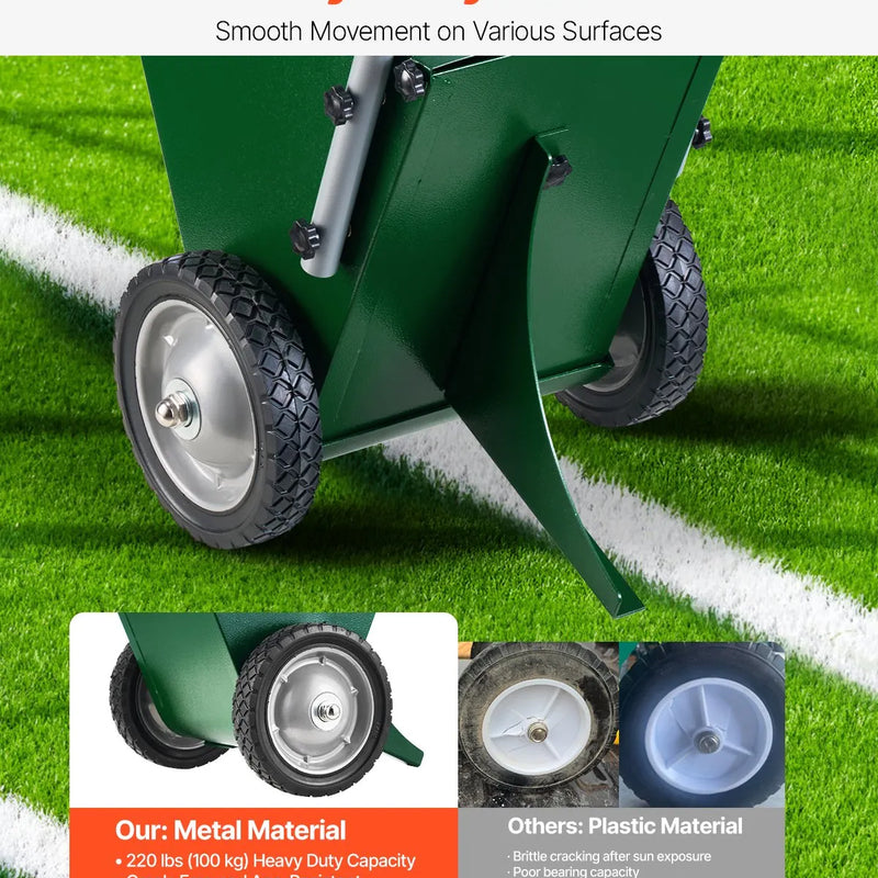 Sausās līnijas marķieris ar 2 riteņiem, 5,1 vai 10,2 cm līnijām, izturīgs tērauda krīta izkliedētājs 11,3 kg