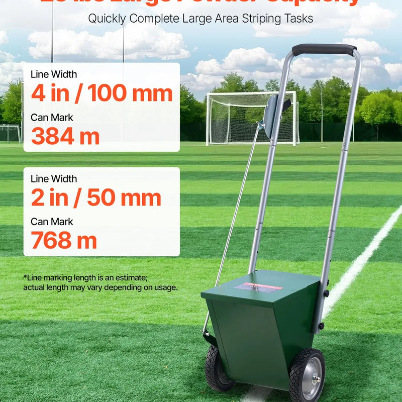 Sausās līnijas marķieris ar 2 riteņiem, 5,1 vai 10,2 cm līnijām, izturīgs tērauda krīta izkliedētājs 11,3 kg