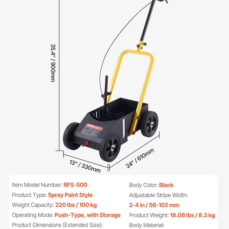 Līniju marķēšanas ratiņi 61 × 33 × 90 cm līniju marķēšanas iekārta, melna