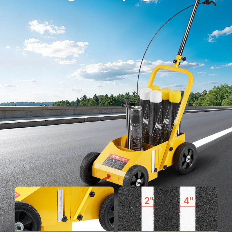 Līniju marķēšanas ratiņi 610 × 330 × 900 mm, regulējams līnijas platums, dzelteni