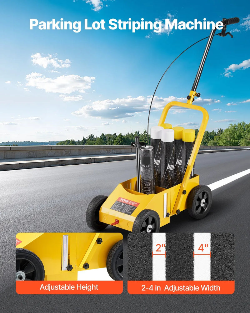 Līniju marķēšanas ratiņi 610 × 330 × 900 mm, regulējams līnijas platums, dzelteni