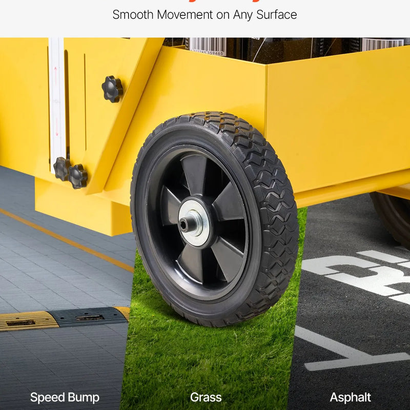 Līniju marķēšanas ratiņi 610 × 330 × 900 mm, regulējams līnijas platums, dzelteni