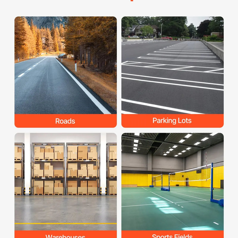 Līniju marķēšanas ratiņi 610 × 330 × 900 mm, regulējams līnijas platums, dzelteni