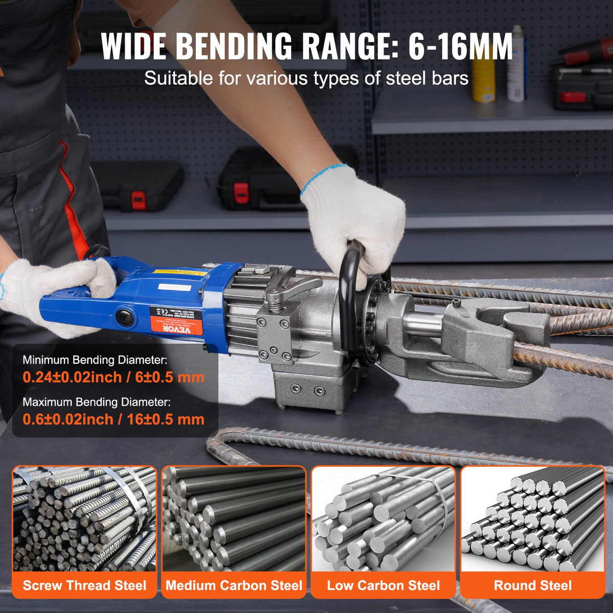 VEVOR 1000W Electric Hydraulic Rebar Bender – Bending up to 6-16 mm (