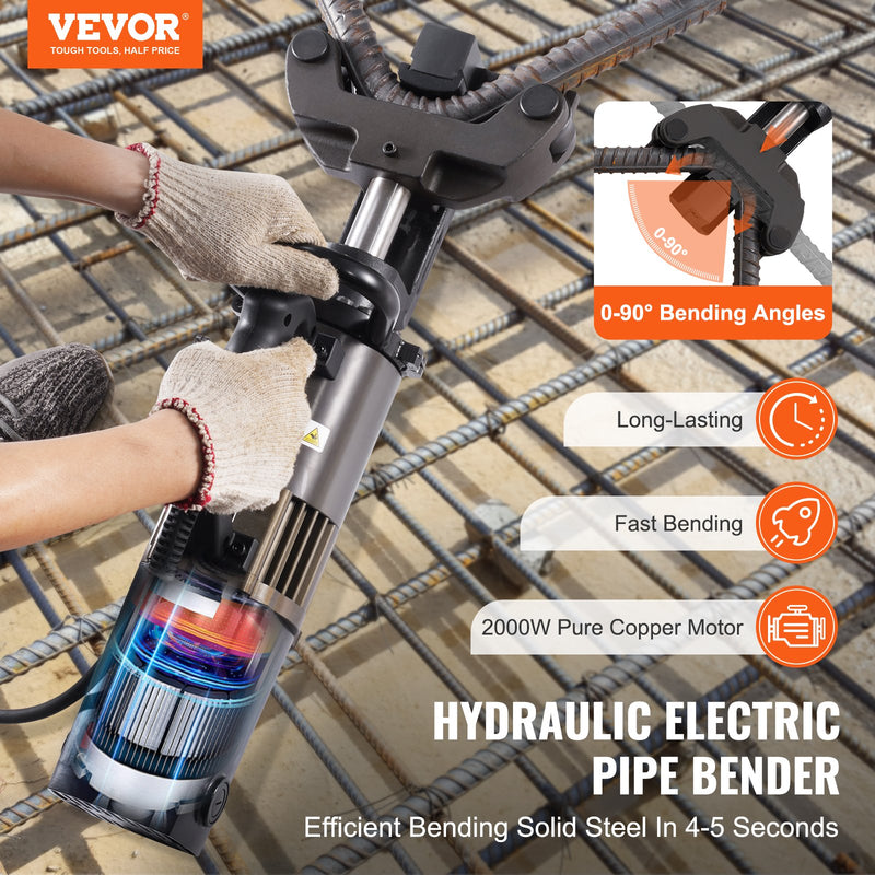 VEVOR 2000W elektriskais hidrauliskais armatūras locītājs - locīšana līdz 20-32 mm armatūrai