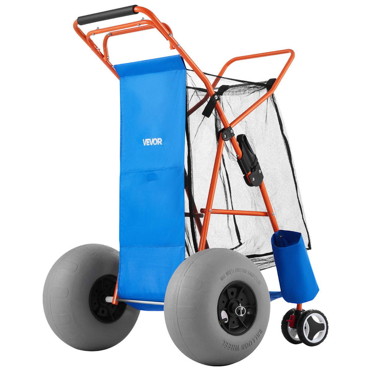 VEVOR pludmales rati ar lieliem smilšu riteņiem 75 kg kravnesība, salokāmi rati ar 320 mm balona tipa riteņiem, termo soma un saulessarga turētājs, ietilpība līdz 4 krēsliem, piemēroti kempingam un makšķerēšanai - ZEMLETES.LV