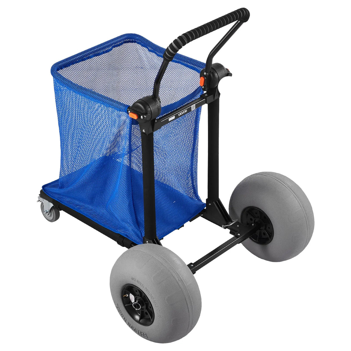 VEVOR pludmales ratiņi ar lieliem riteņiem smiltīm, kravnesība 75 kg, salokāmi pastiprināti ratiņi ar 320 mm balona tipa riteņiem, uzglabāšanas soma, 180° regulējams rokturis, piemēroti kempingam, makšķerēšanai un dārza darbiem - ZEMLETES.LV