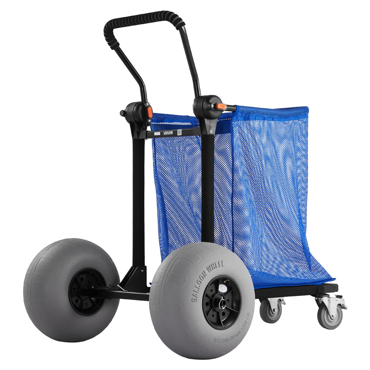 VEVOR pludmales ratiņi ar lieliem riteņiem smiltīm, kravnesība 75 kg, salokāmi pastiprināti ratiņi ar 320 mm balona tipa riteņiem, uzglabāšanas soma, 180° regulējams rokturis, piemēroti kempingam, makšķerēšanai un dārza darbiem - ZEMLETES.LV