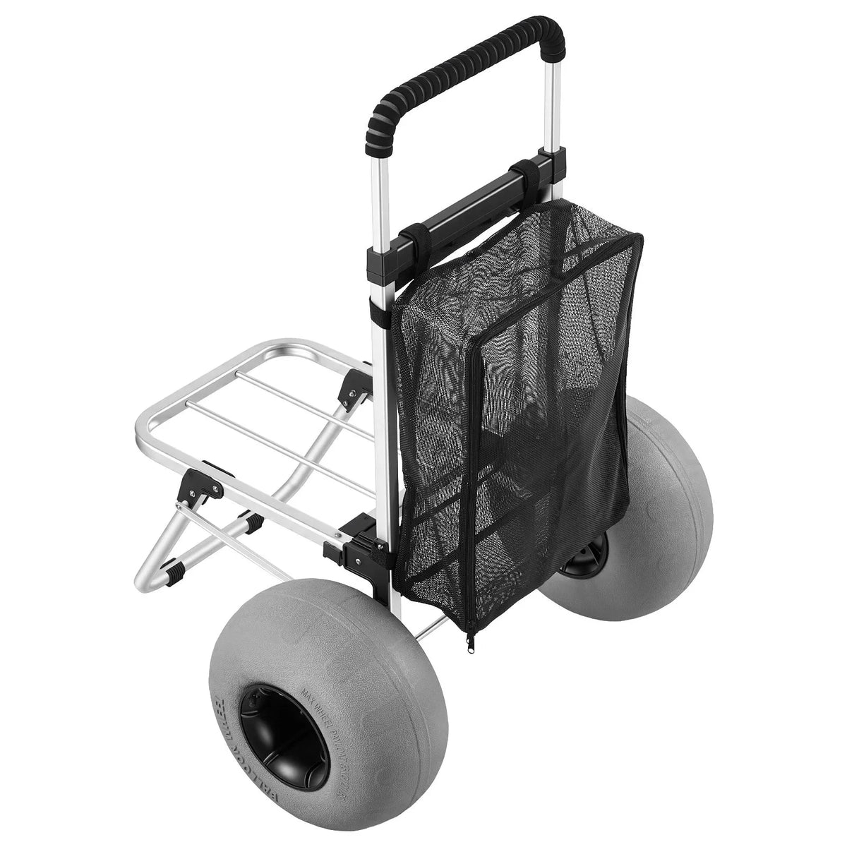 VEVOR pludmales ratiņi ar lieliem riteņiem smiltīm, kravas platforma 505 x 374 mm, salokāmi ratiņi ar 320 mm balona tipa riteņiem, kravnesība 75 kg, regulējams augstums 860–1160 mm, pastiprināta konstrukcija pludmalei un kempingam - ZEMLETES.LV