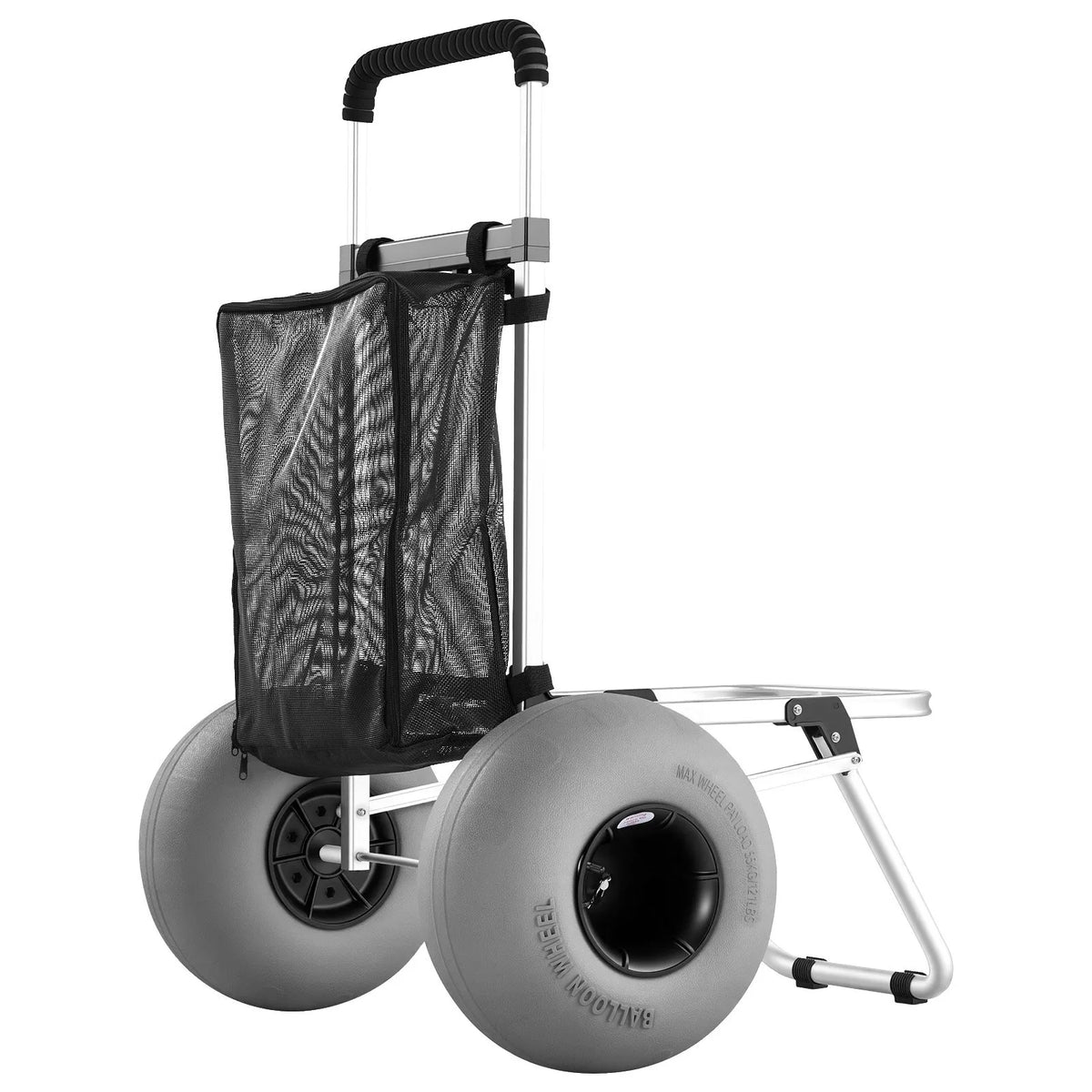 VEVOR pludmales ratiņi ar lieliem riteņiem smiltīm, kravas platforma 505 x 374 mm, salokāmi ratiņi ar 320 mm balona tipa riteņiem, kravnesība 75 kg, regulējams augstums 860–1160 mm, pastiprināta konstrukcija pludmalei un kempingam - ZEMLETES.LV