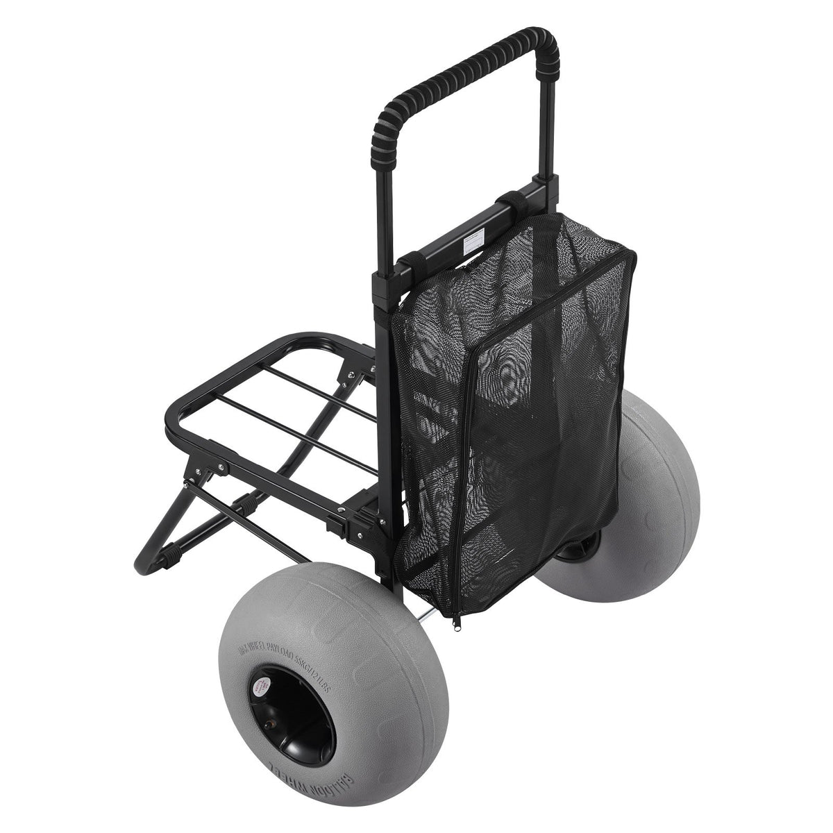 VEVOR pludmales rati ar lieliem smilšu riteņiem, 460 x 375 mm platforma, salokāma konstrukcija, 320 mm balona tipa riteņi, kravnesība 75 kg, regulējams augstums 855–1150 mm, piemēroti pludmalei un kempingam - ZEMLETES.LV