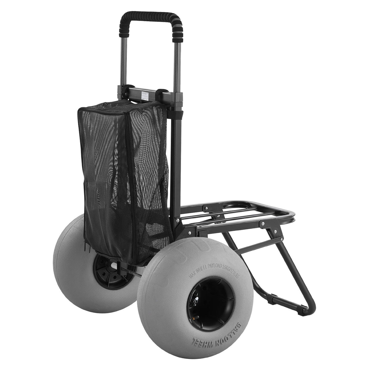 VEVOR pludmales rati ar lieliem smilšu riteņiem, 460 x 375 mm platforma, salokāma konstrukcija, 320 mm balona tipa riteņi, kravnesība 75 kg, regulējams augstums 855–1150 mm, piemēroti pludmalei un kempingam - ZEMLETES.LV