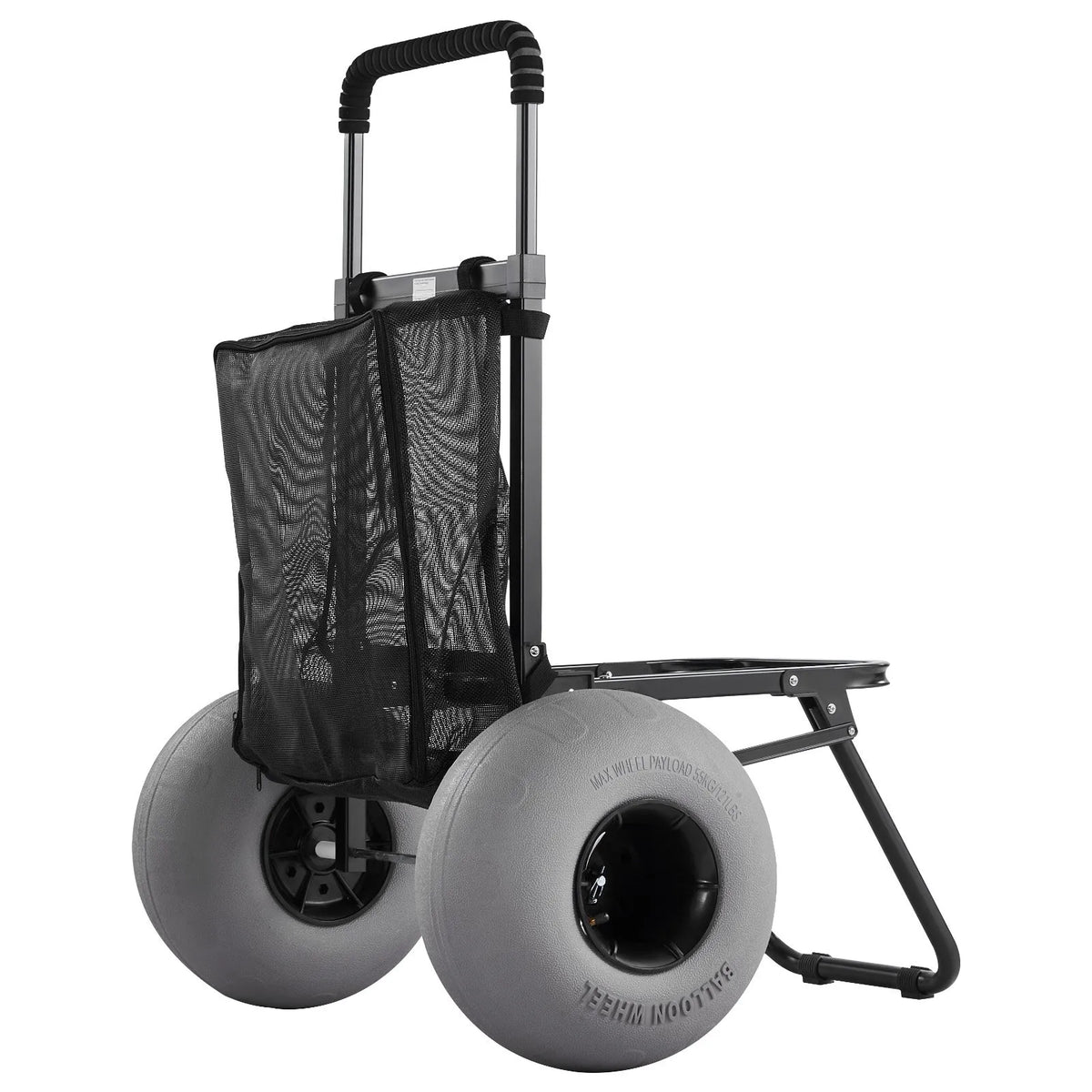 VEVOR pludmales rati ar lieliem smilšu riteņiem, 460 x 375 mm platforma, salokāma konstrukcija, 320 mm balona tipa riteņi, kravnesība 75 kg, regulējams augstums 855–1150 mm, piemēroti pludmalei un kempingam - ZEMLETES.LV
