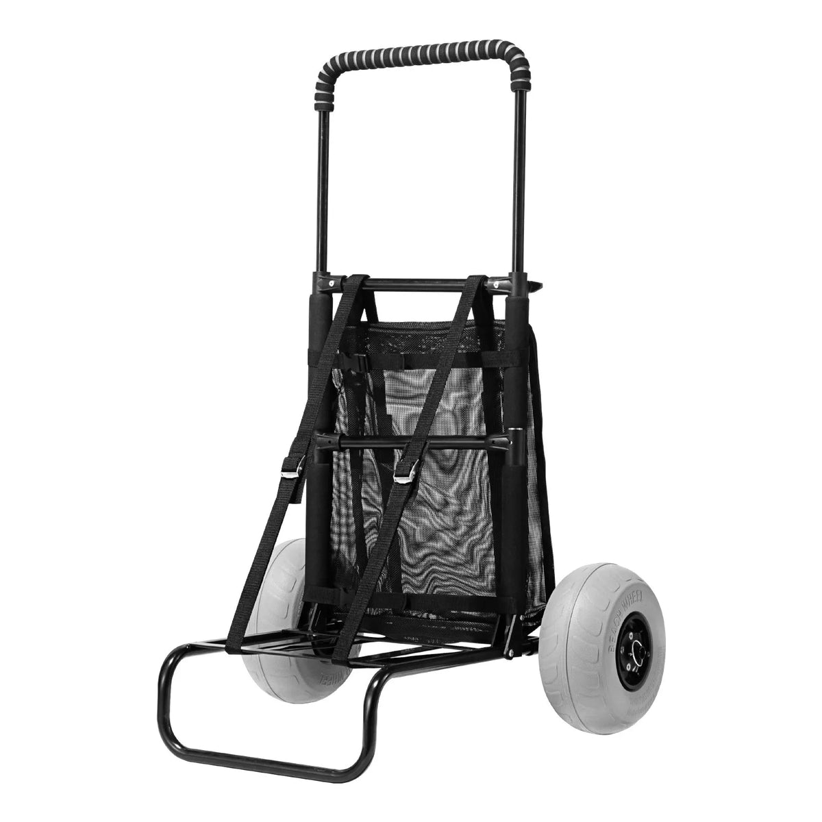 VEVOR pludmales ratiņi ar lieliem riteņiem smiltīm, kravas platforma 511 x 371 mm, 22,9 cm balona tipa riteņi, kravnesība 74,8 kg, salokāmi ratiņi ar regulējamu augstumu 691–1140 mm, pastiprināta konstrukcija pludmalei - ZEMLETES.LV