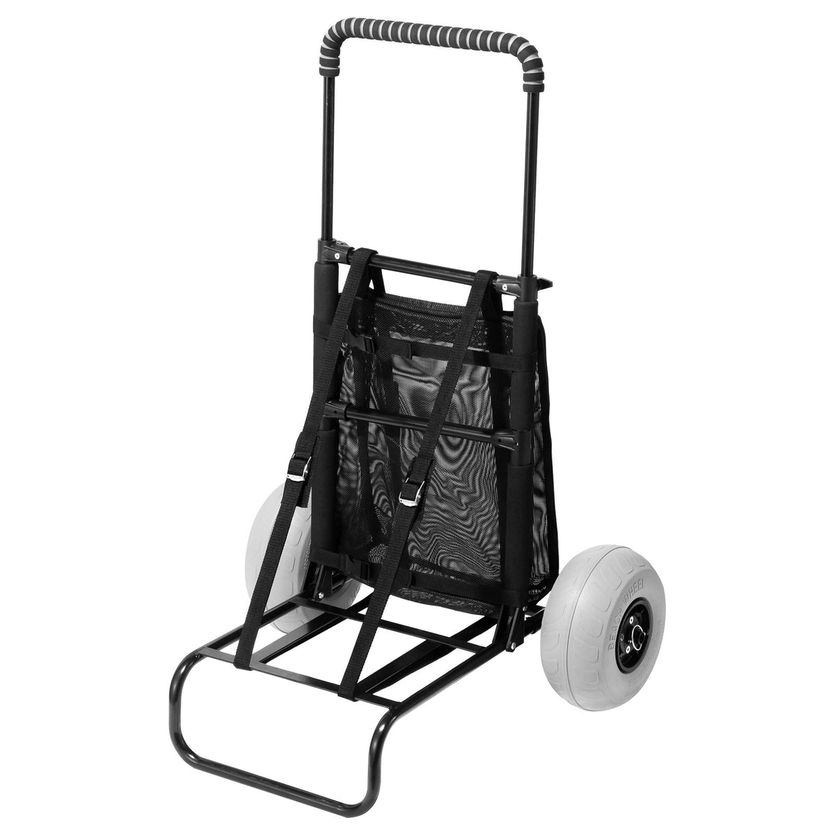 VEVOR pludmales ratiņi ar lieliem riteņiem smiltīm, kravas platforma 511 x 371 mm, 22,9 cm balona tipa riteņi, kravnesība 74,8 kg, salokāmi ratiņi ar regulējamu augstumu 691–1140 mm, pastiprināta konstrukcija pludmalei - ZEMLETES.LV
