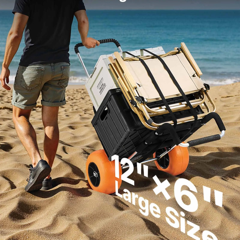 VEVOR pludmales transporta rati ar lieliem riteņiem smiltīm, kravnesība 75 kg, platforma 760 x 390 mm, 305 mm riteņi, salokāmi, regulējams augstums 686–1135 mm - ZEMLETES.LV