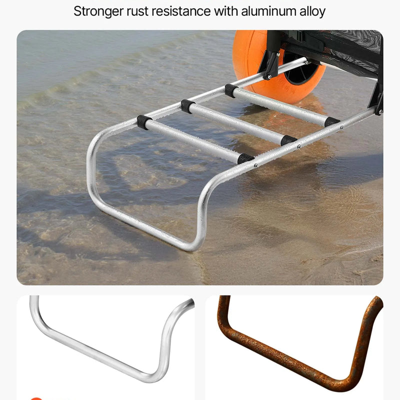 VEVOR pludmales transporta rati ar lieliem riteņiem smiltīm, kravnesība 75 kg, platforma 760 x 390 mm, 305 mm riteņi, salokāmi, regulējams augstums 686–1135 mm - ZEMLETES.LV