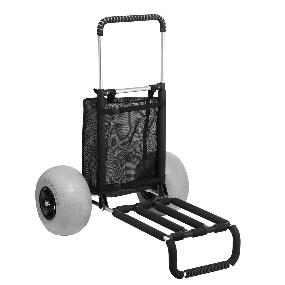 VEVOR pludmales ratiņi ar lieliem riteņiem smiltīm, kravas platforma 760 x 390 mm, 30,5 cm balona tipa riteņi, kravnesība 74,8 kg, salokāmi ratiņi ar regulējamu augstumu 685–1135 mm, pastiprināta konstrukcija pludmalei - ZEMLETES.LV