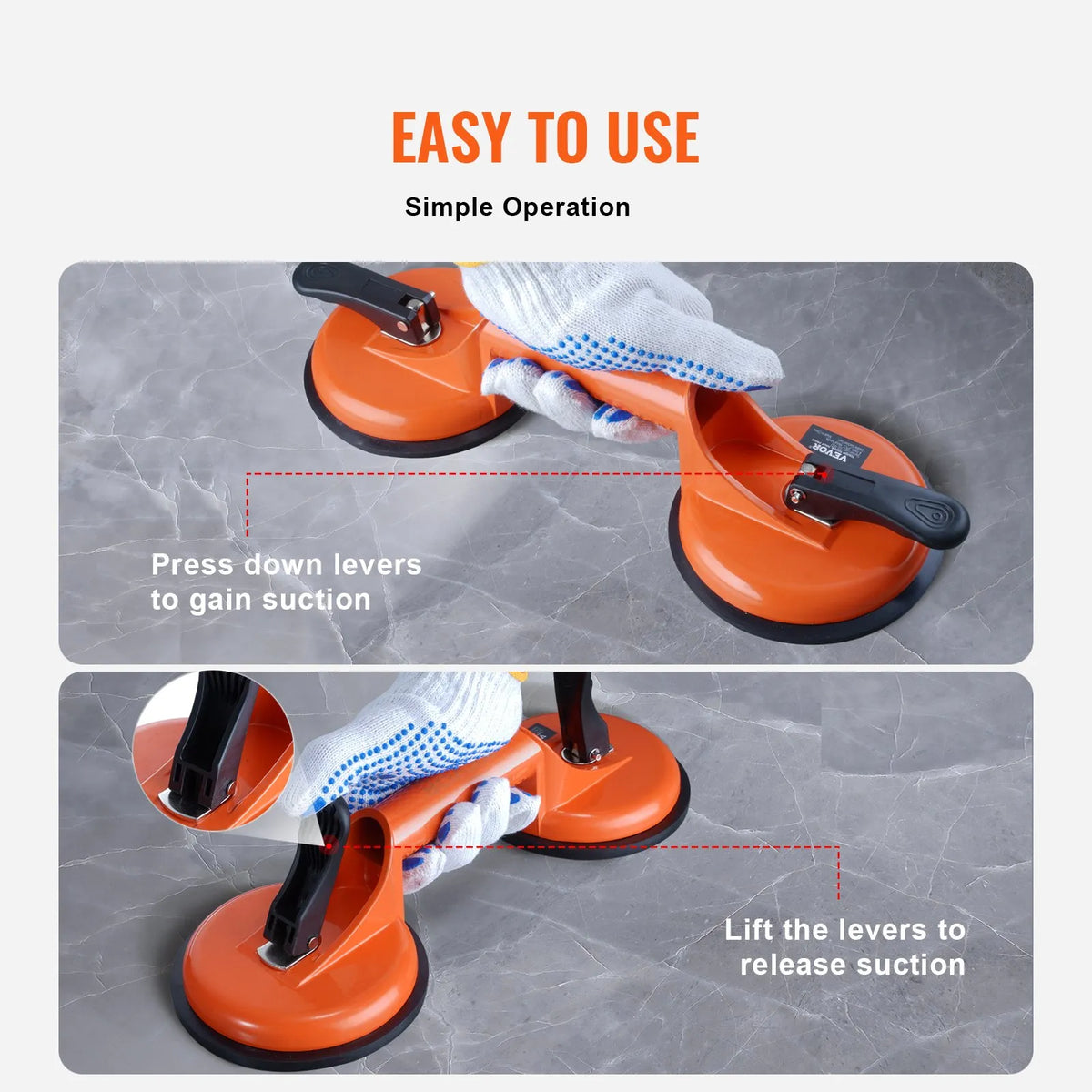 VEVOR Glass Vacuum Suction Cup, 11.9 cm, 2-Piece Set, 149.7 kg Lifting Capacity, Vacuum Suction Cup with Aluminium Handle, Reinforced Industrial Lifting Tool for Moving Glass, Granite, Tiles, Metal and Wood Panels